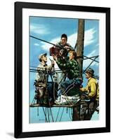 "Linemen Listen to World Series", October 4, 1952-Stevan Dohanos-Framed Giclee Print