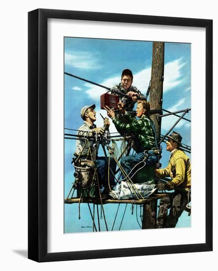 "Linemen Listen to World Series", October 4, 1952-Stevan Dohanos-Framed Giclee Print