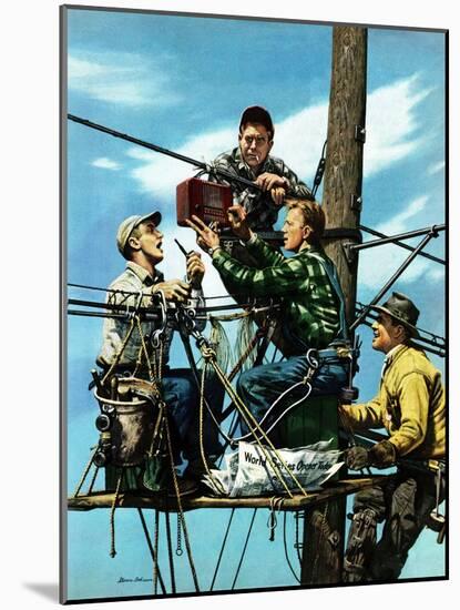 "Linemen Listen to World Series", October 4, 1952-Stevan Dohanos-Mounted Giclee Print