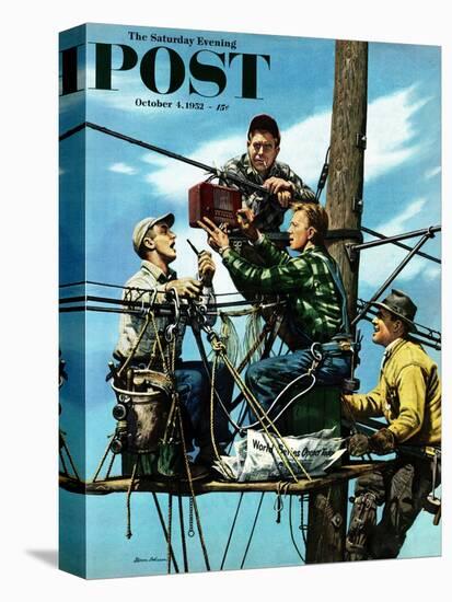 "Linemen Listen to World Series" Saturday Evening Post Cover, October 4, 1952-Stevan Dohanos-Stretched Canvas
