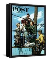 "Linemen Listen to World Series" Saturday Evening Post Cover, October 4, 1952-Stevan Dohanos-Framed Stretched Canvas