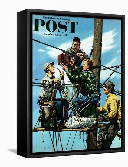 "Linemen Listen to World Series" Saturday Evening Post Cover, October 4, 1952-Stevan Dohanos-Framed Stretched Canvas