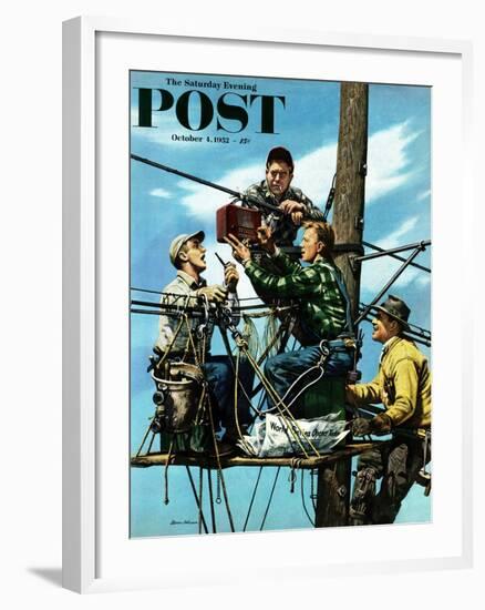 "Linemen Listen to World Series" Saturday Evening Post Cover, October 4, 1952-Stevan Dohanos-Framed Giclee Print