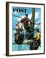 "Linemen Listen to World Series" Saturday Evening Post Cover, October 4, 1952-Stevan Dohanos-Framed Giclee Print