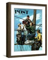 "Linemen Listen to World Series" Saturday Evening Post Cover, October 4, 1952-Stevan Dohanos-Framed Giclee Print