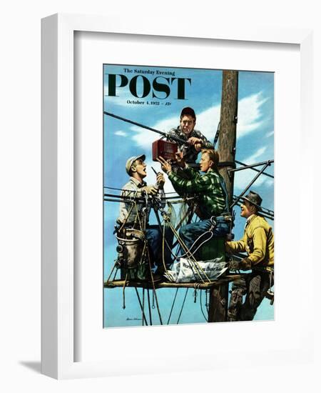 "Linemen Listen to World Series" Saturday Evening Post Cover, October 4, 1952-Stevan Dohanos-Framed Giclee Print