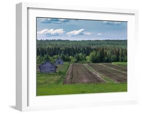 Lines, Barns and Green under Blue Cloudy Skies in Finnish Lapland.-Claudine Van Massenhove-Framed Photographic Print