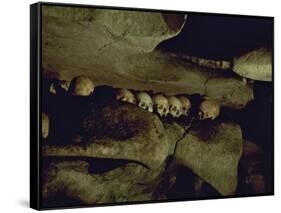 Lines of Skulls in Cave, Indonesia-Michael Brown-Framed Stretched Canvas