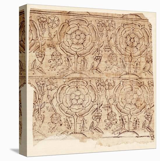 Lining Paper with a Tudor Rose Pattern, C.1550 (Woodblock Print)-English-Stretched Canvas