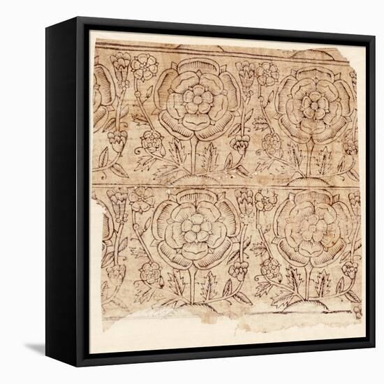 Lining Paper with a Tudor Rose Pattern, C.1550 (Woodblock Print)-English-Framed Stretched Canvas