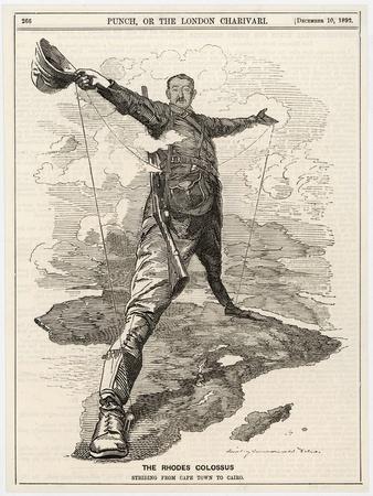 Cecil Rhodes Statesman Financier Imperialist. Caricatured as a Colossus Bestriding Africa