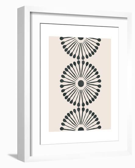 Linocut Mandala Flowers in Black-null-Framed Art Print