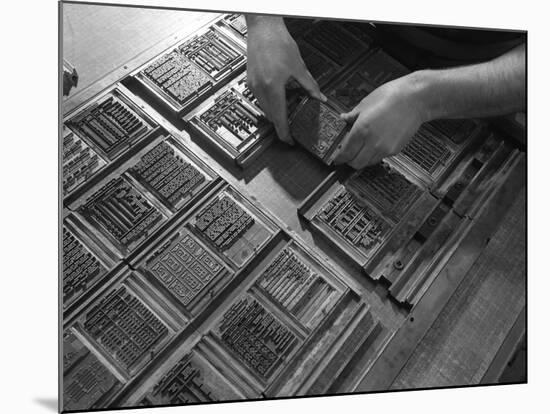 Linotype Block Being Set in the Dye at a Printworks, Mexborough, South Yorkshire, 1959-Michael Walters-Mounted Photographic Print