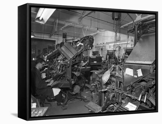 Linotype Machine Room at a Printing Company, Mexborough, South Yorkshire, 1959-Michael Walters-Framed Stretched Canvas