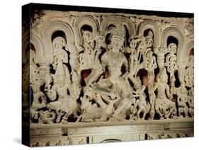 Lintel Featuring Hindu Trinity, from Waranal, Andhra Pradesh, Kakatiya Dynasty (Stone)-Indian-Stretched Canvas
