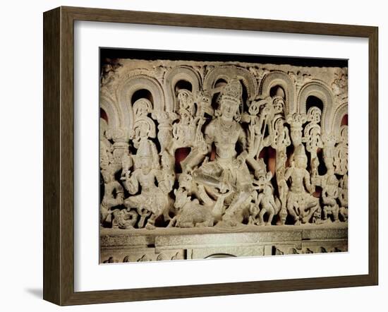 Lintel Featuring Hindu Trinity, from Waranal, Andhra Pradesh, Kakatiya Dynasty (Stone)-Indian-Framed Giclee Print