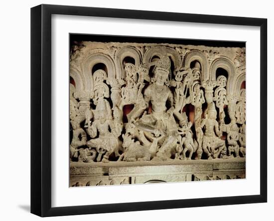 Lintel Featuring Hindu Trinity, from Waranal, Andhra Pradesh, Kakatiya Dynasty (Stone)-Indian-Framed Giclee Print