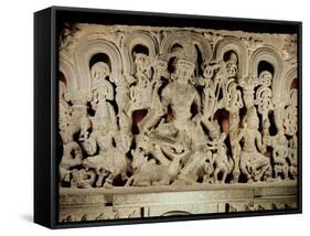 Lintel Featuring Hindu Trinity, from Waranal, Andhra Pradesh, Kakatiya Dynasty (Stone)-Indian-Framed Stretched Canvas