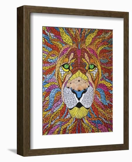 Lion Ablaze-Drawpaint Illustration-Framed Giclee Print