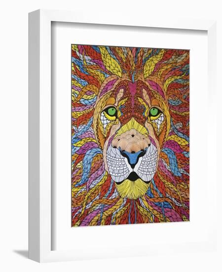 Lion Ablaze-Drawpaint Illustration-Framed Giclee Print