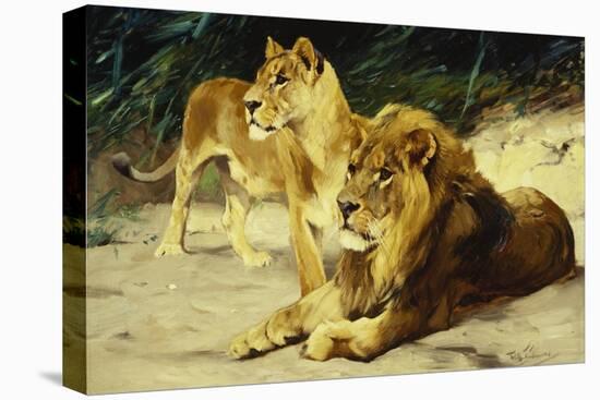 Lion and Lioness-Lowenparr-Wilhelm Kuhnert-Stretched Canvas