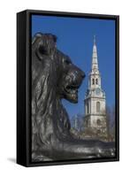Lion at Foot of Nelson's Column and St. Martin-In-The-Fields Church-Rolf Richardson-Framed Stretched Canvas