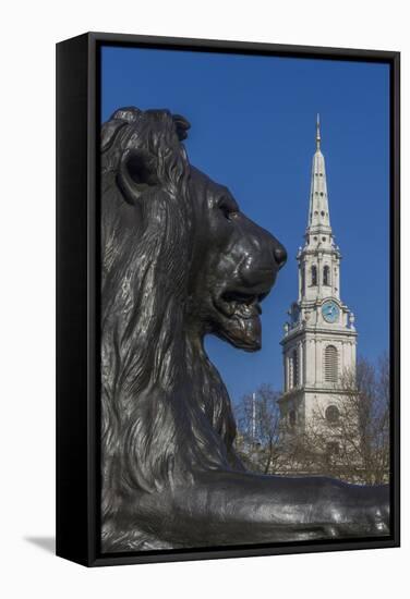 Lion at Foot of Nelson's Column and St. Martin-In-The-Fields Church-Rolf Richardson-Framed Stretched Canvas