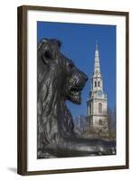 Lion at Foot of Nelson's Column and St. Martin-In-The-Fields Church-Rolf Richardson-Framed Photographic Print