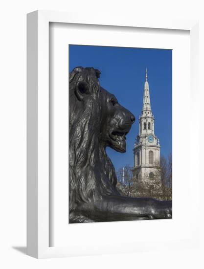 Lion at Foot of Nelson's Column and St. Martin-In-The-Fields Church-Rolf Richardson-Framed Photographic Print