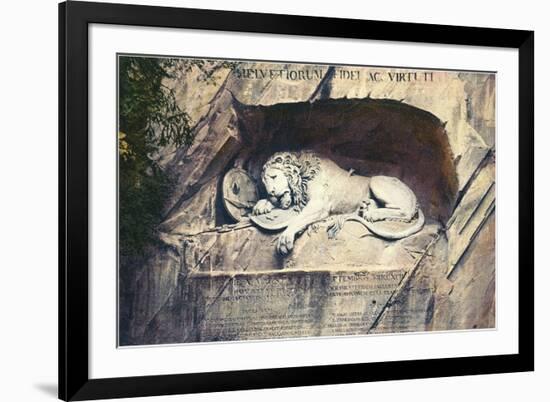 Lion Carved Out of Rock Face-null-Framed Premium Giclee Print