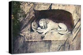 Lion Carved Out of Rock Face-null-Stretched Canvas