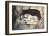 Lion Carved Out of Rock Face-null-Framed Art Print