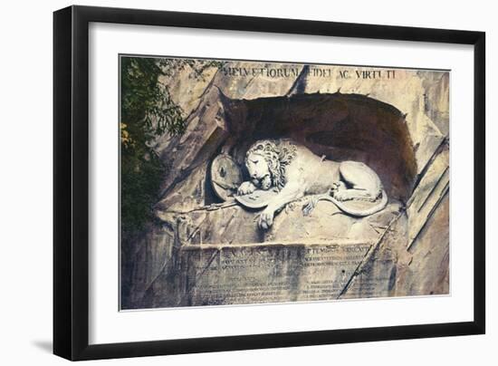 Lion Carved Out of Rock Face-null-Framed Art Print