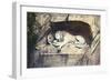 Lion Carved Out of Rock Face-null-Framed Art Print