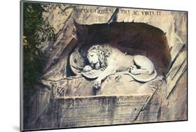 Lion Carved Out of Rock Face-null-Mounted Art Print