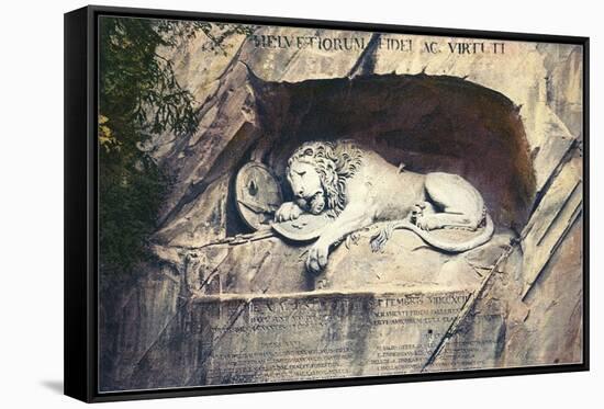 Lion Carved Out of Rock Face-null-Framed Stretched Canvas