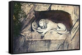 Lion Carved Out of Rock Face-null-Framed Stretched Canvas