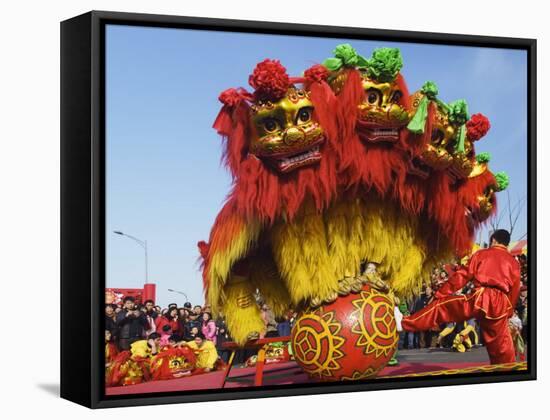 Lion Dance, Chinese New Year, Spring Festival, Beijing, China-Kober Christian-Framed Stretched Canvas