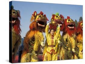 Lion dance performance celebrating Chinese New Year Beijing China - MR-Keren Su-Stretched Canvas