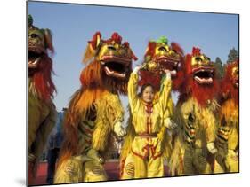 Lion dance performance celebrating Chinese New Year Beijing China - MR-Keren Su-Mounted Photographic Print