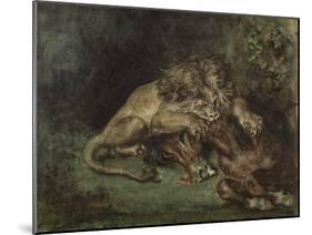 Lion Dévorant Un Cheval (Lion Devouring a Horse), C. 1844 (Watercolor, Bodycolor Oand Gum Arabic Wi-Ferdinand Victor Eugene Delacroix-Mounted Giclee Print