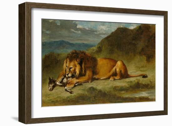 Lion Devouring a Goat, C.1850-Eugene Delacroix-Framed Giclee Print