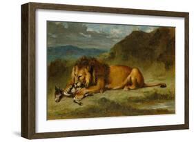 Lion Devouring a Goat, C.1850-Eugene Delacroix-Framed Giclee Print