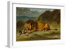 Lion Devouring a Goat, C.1850-Eugene Delacroix-Framed Giclee Print