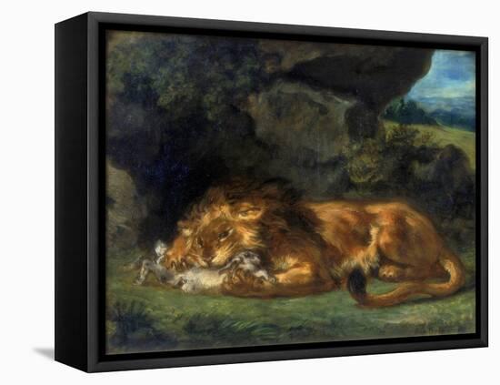Lion Devouring a Rabbit, 19th Century-Eugene Delacroix-Framed Stretched Canvas