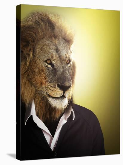 Lion Dressed Up With A Shirt And Jumper-Nosnibor137-Stretched Canvas