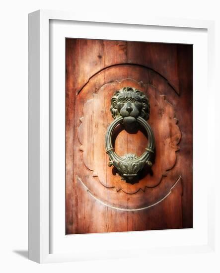 Lion Face Door Knocker in Florence-George Oze-Framed Photographic Print