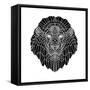Lion Head Black Mesh 2-Lisa Kroll-Framed Stretched Canvas