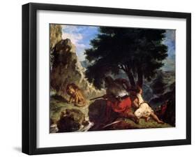 Lion Hunt in Morocco, 1854-Eugene Delacroix-Framed Giclee Print