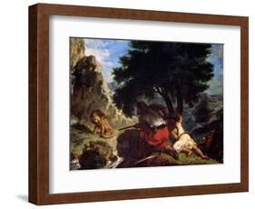 Lion Hunt in Morocco, 1854-Eugene Delacroix-Framed Giclee Print